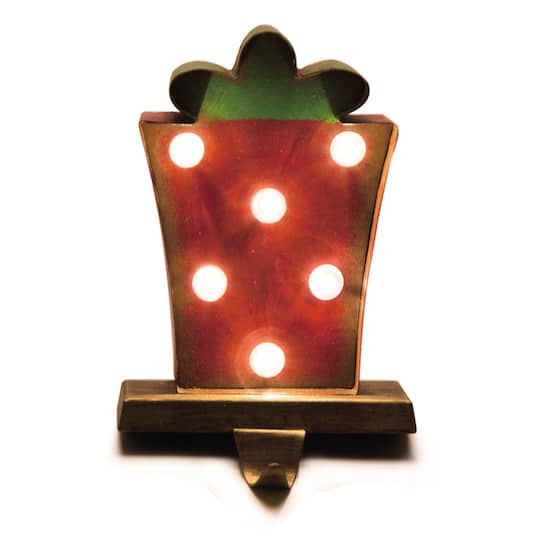 Glitzhome&#xAE; 7.5&#x22; Marquee LED Gift Box Stocking Holder